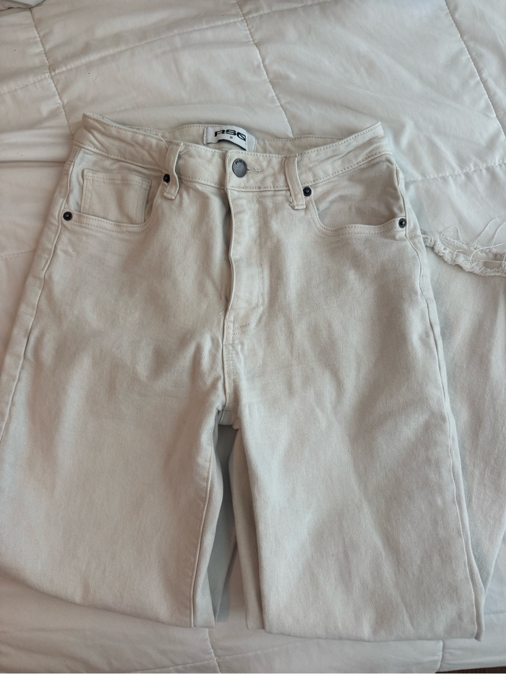 RSQ cream high-rise cropped jeans